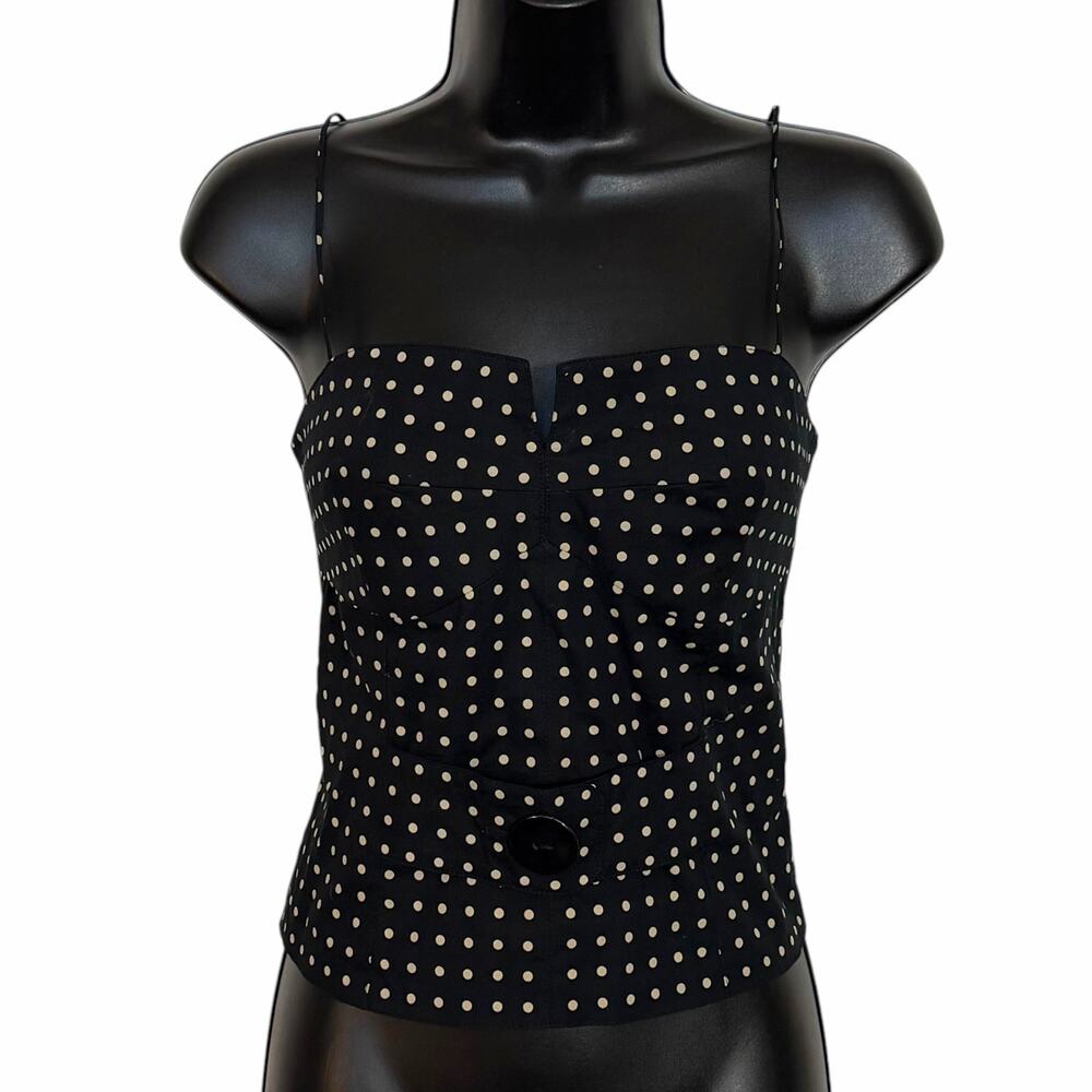 Etcetera Polka Dot Top 4 Black Cotton Blend Corset Cami Pin Up Vintage Retro